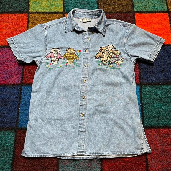 Vintage 90s Button Up Denim Top - Picture 1 of 6